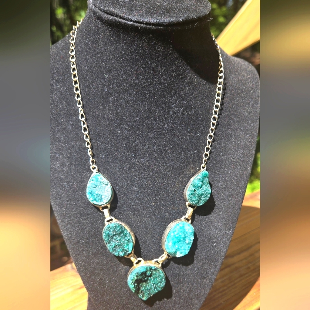 Emerald Drutzy Crystal Gemstone Sterling Necklace 20" Adjustable - Picture 1 of 7